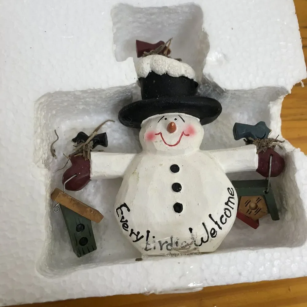Folk‎ Art Set 3 Snowmen Christmas Tree Ornaments In Box Holiday Decor